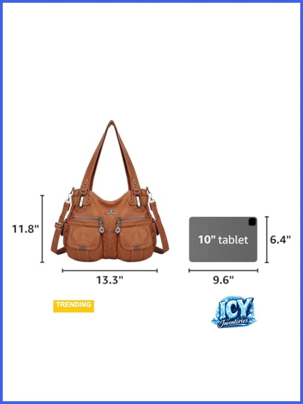 Large Washed PU Leather Hobo Shoulder Bag Double Zipper Multi Pocket